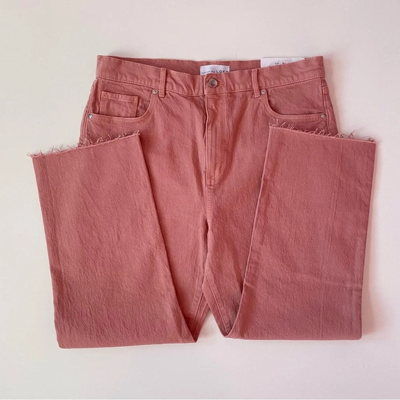 NWT! LOFT Womens High Waist Straight Crop Jean Blush Pink Frayed Hemline Size 31 - Picture 4 of 14